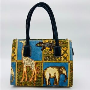 Vintage Embellished Safari Animal Giraffe Elephant Beaded Mini Tote Shoulder Bag